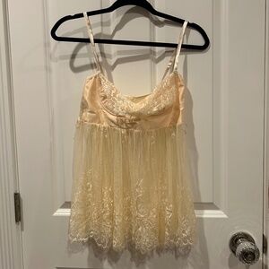 Coquette Ivory Lace Babydoll Chemise • Sheer Lingerie Slip • Medium